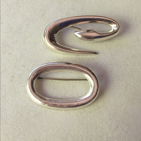 Two sterling silver geometric retro brooches - Picture 1 of 8